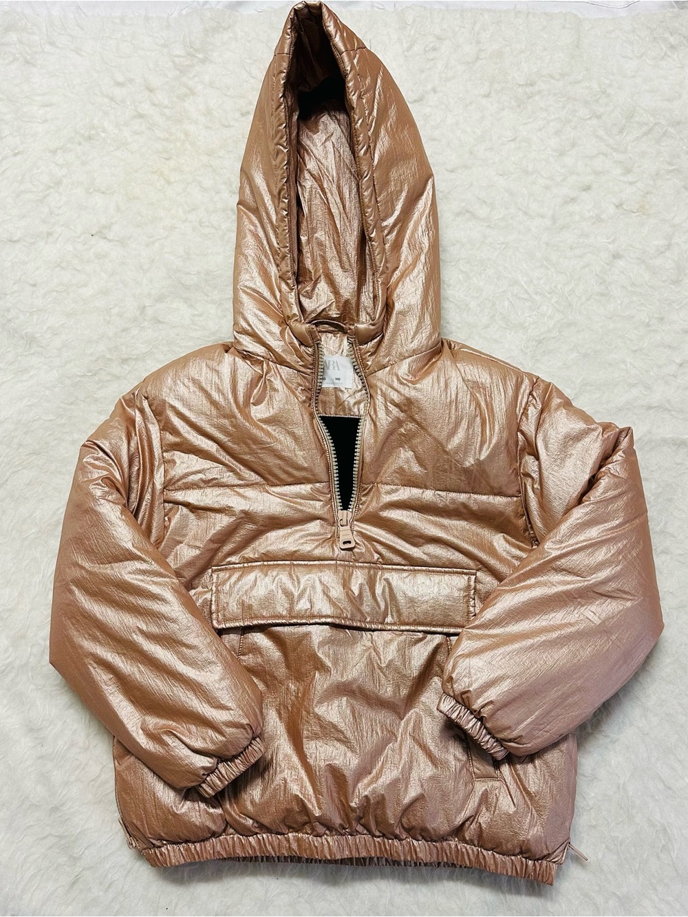 Zara Metallic Rose Gold Puffer Hoodie. 90% good.